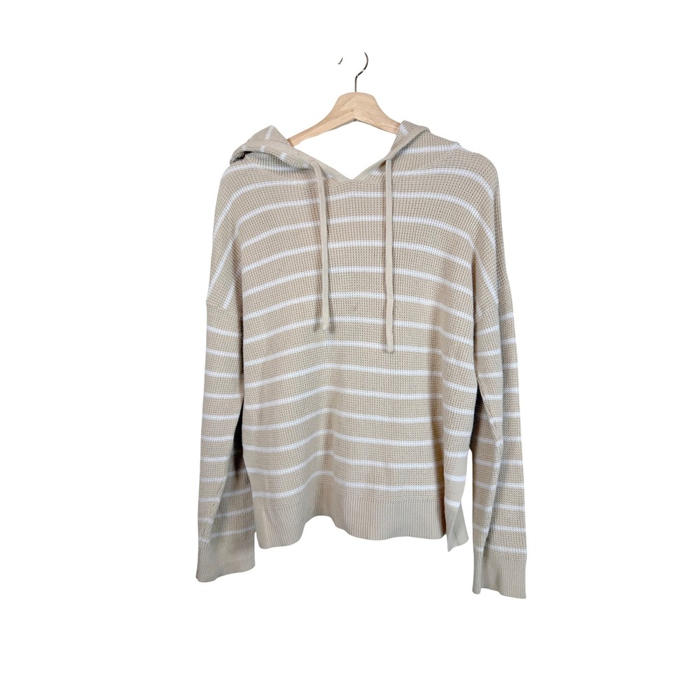 GAP Tan White‎ Striped Cotton Knit Hoodie Sweater Pullover Casual Size M